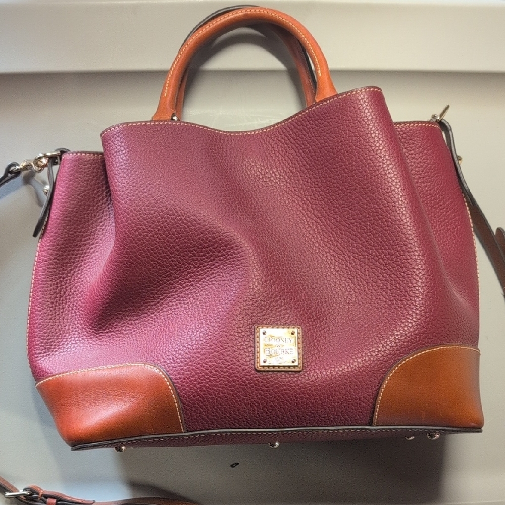 Dooney & Bourke Burgundy and Brown Leather Tote Bag